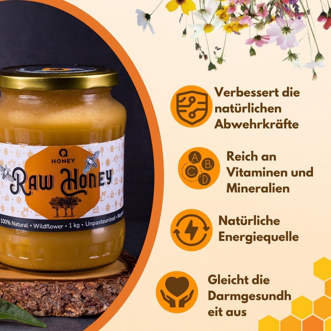 807431863c569dd9820c0f01b31c713c.jpg 1 kg Q Honey Roher Honig – Naturbelassener Rohhonig aus Europa | Direkt vom Imker
