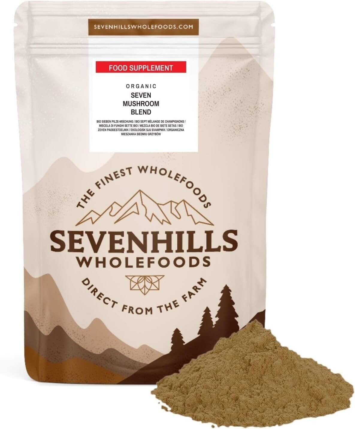 Sevenhills Wholefoods Bio 7 Pilz Pulver – 200 g Mischung aus sieben Bio-Pilzen, naturrein & vegan