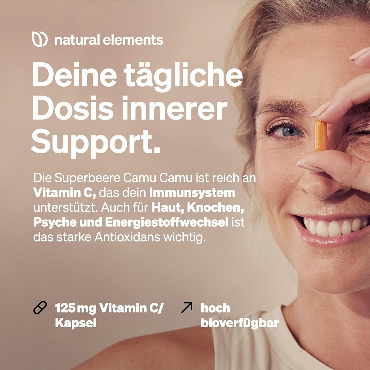 180 Stück natural elements Camu Camu Extrakt Kapseln – 500 mg, vegan, laborgeprüft, ohne Zusatzstoffe