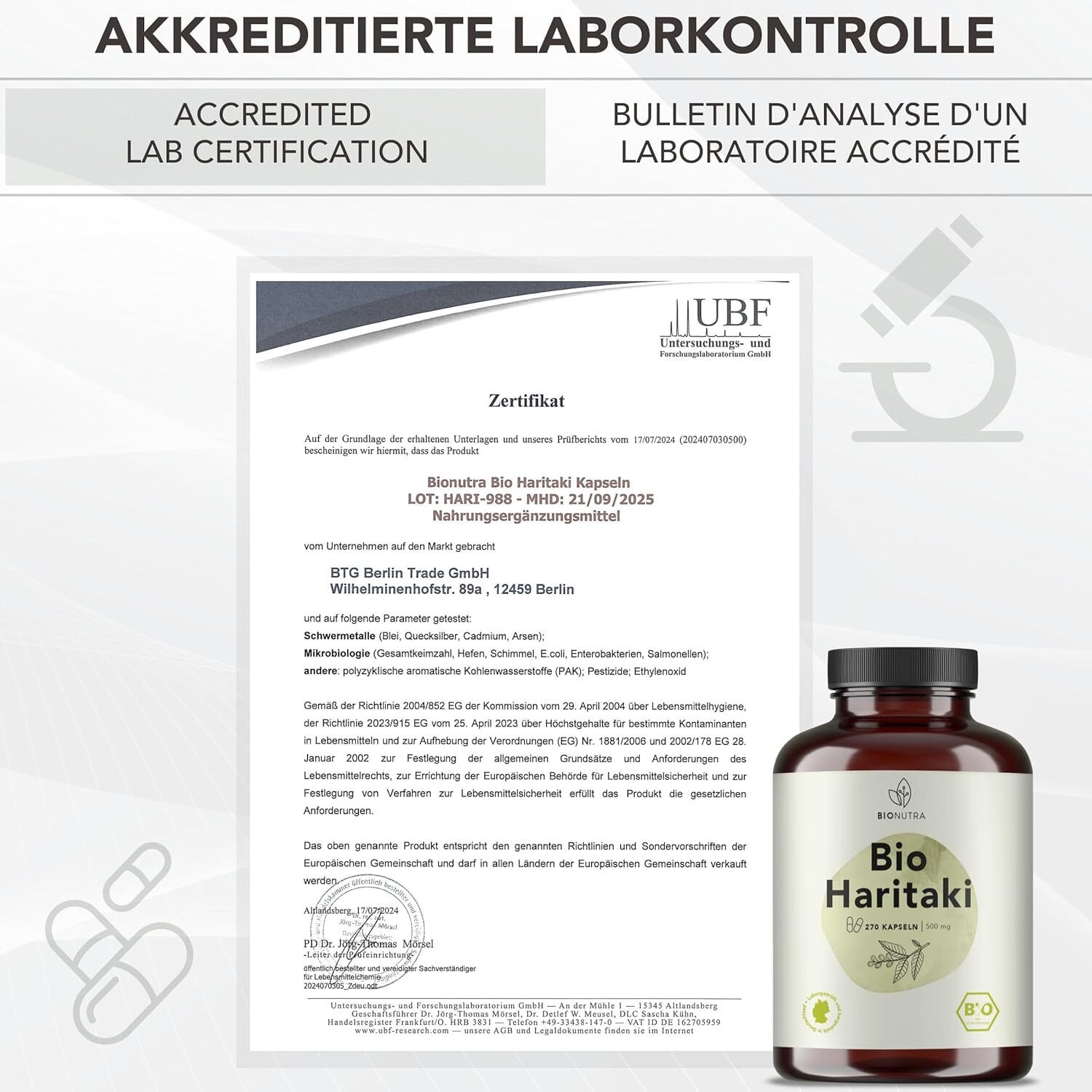 270 Stück BIONUTRA BIO Haritaki Kapseln 3.000 mg – Hochdosiert, vegan, rückstandskontrolliert, ohne Zusätze