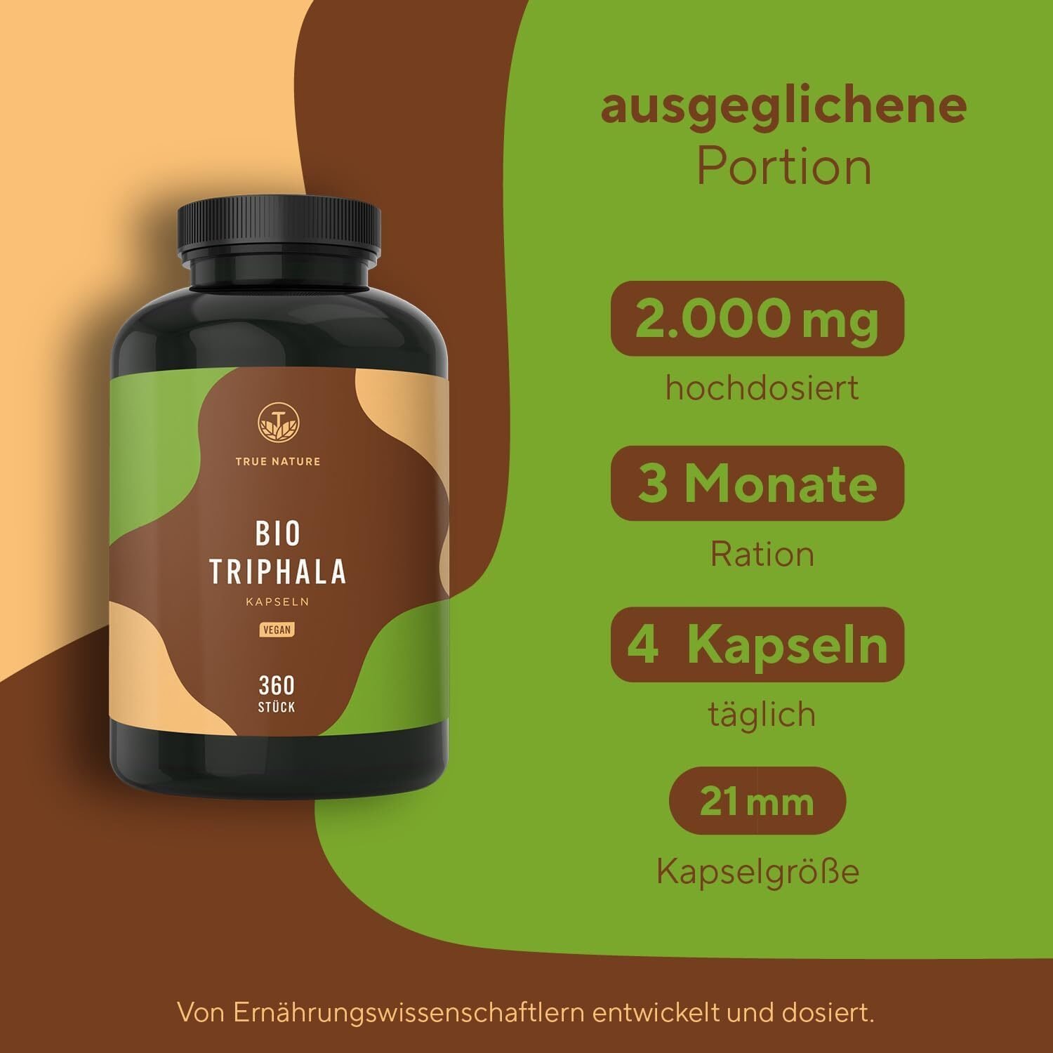 360 Stück TRUE NATURE Bio Triphala Kapseln 2.000 mg – Ayurvedisch, vegan, ohne Zusatzstoffe