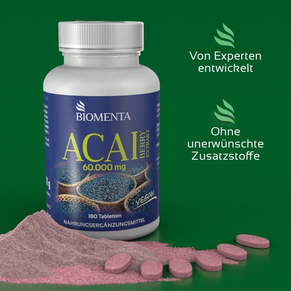 612087737a1c9d07079d1627e4b32687.jpg BIOMENTA Acai Tabletten – Hochdosierter 30:1 Acai Extrakt | 180 Vegan Tabletten aus Deutschland