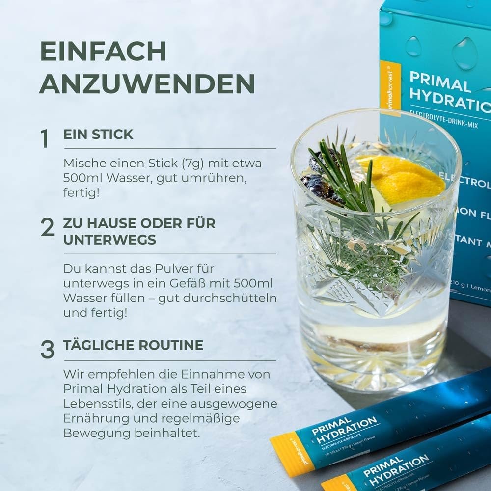 Primal Harvest Hydration Pulver – Ultimativer Elektrolyt-Komplex mit Magnesium, Kalium & Vitamin C – 30 Portionen