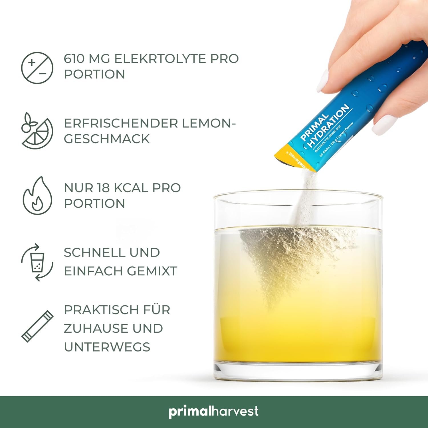 Primal Harvest Hydration Pulver – Ultimativer Elektrolyt-Komplex mit Magnesium, Kalium & Vitamin C – 30 Portionen