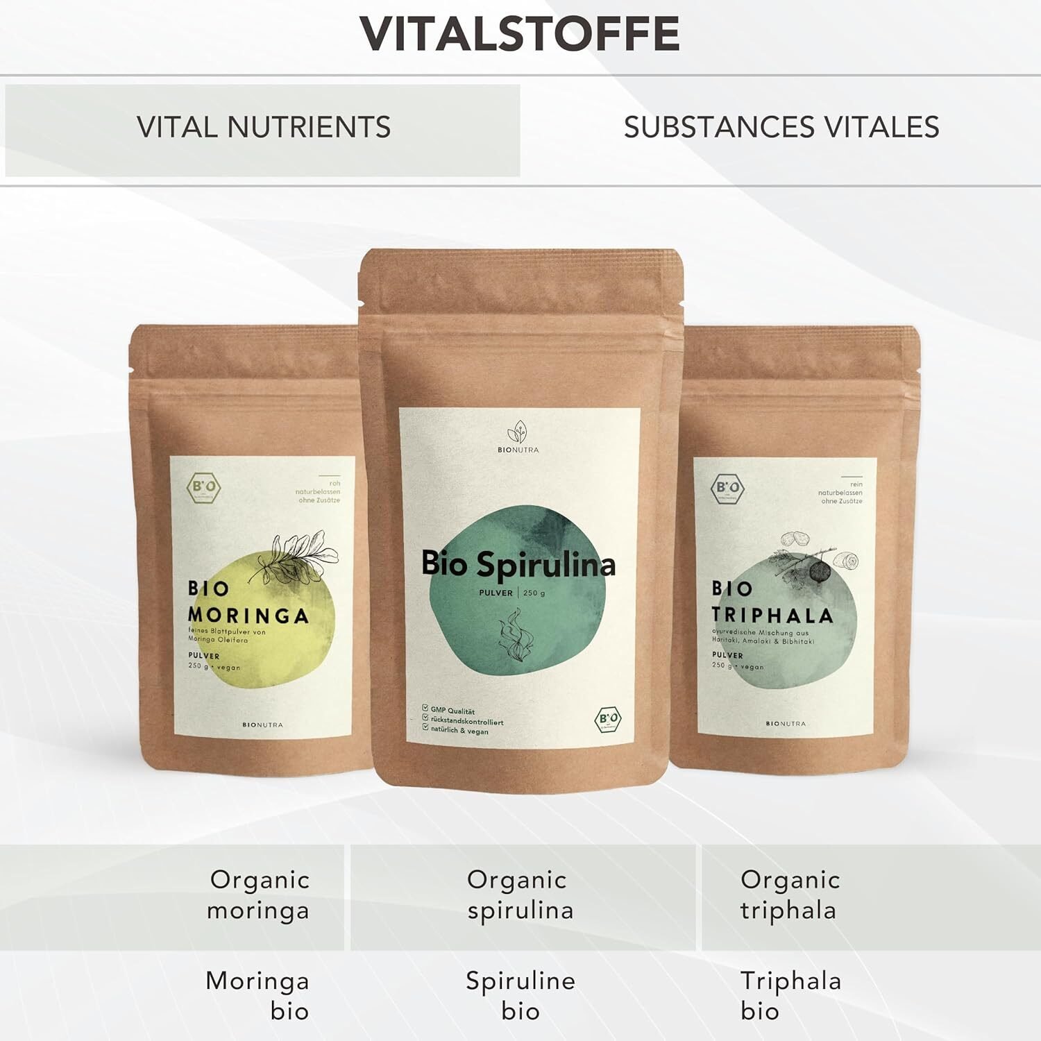 787d835de3aa18702117e09f5d5c8d12.jpg 250 g BIONUTRA Bio Spirulina Pulver – Rückstandskontrolliert, vegan, EU-ÖKO, ohne Zusätze