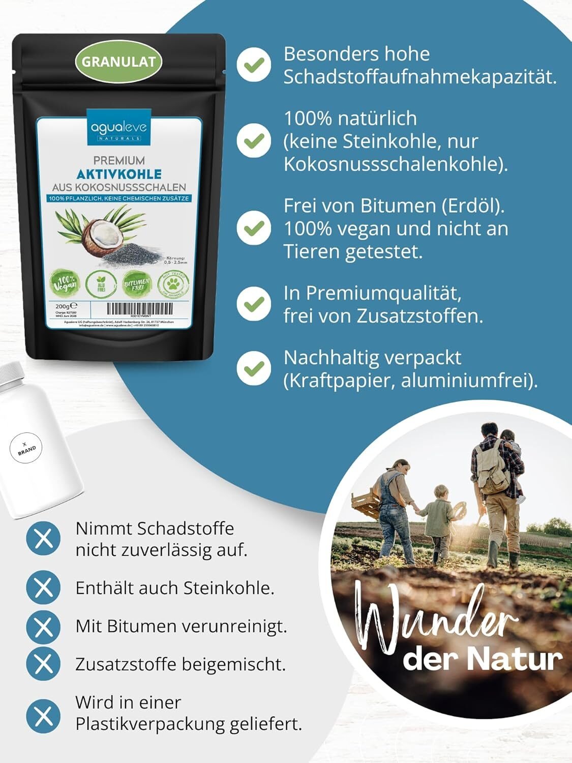 78bd6e7a5928474a4c39a530c8578380.jpg 200 g AGUALEVE Premium Aktivkohle Granulat – Kokosnuss-Aktivkohle, chemiefrei, 0,5–2,5 mm Körnung, natürlich