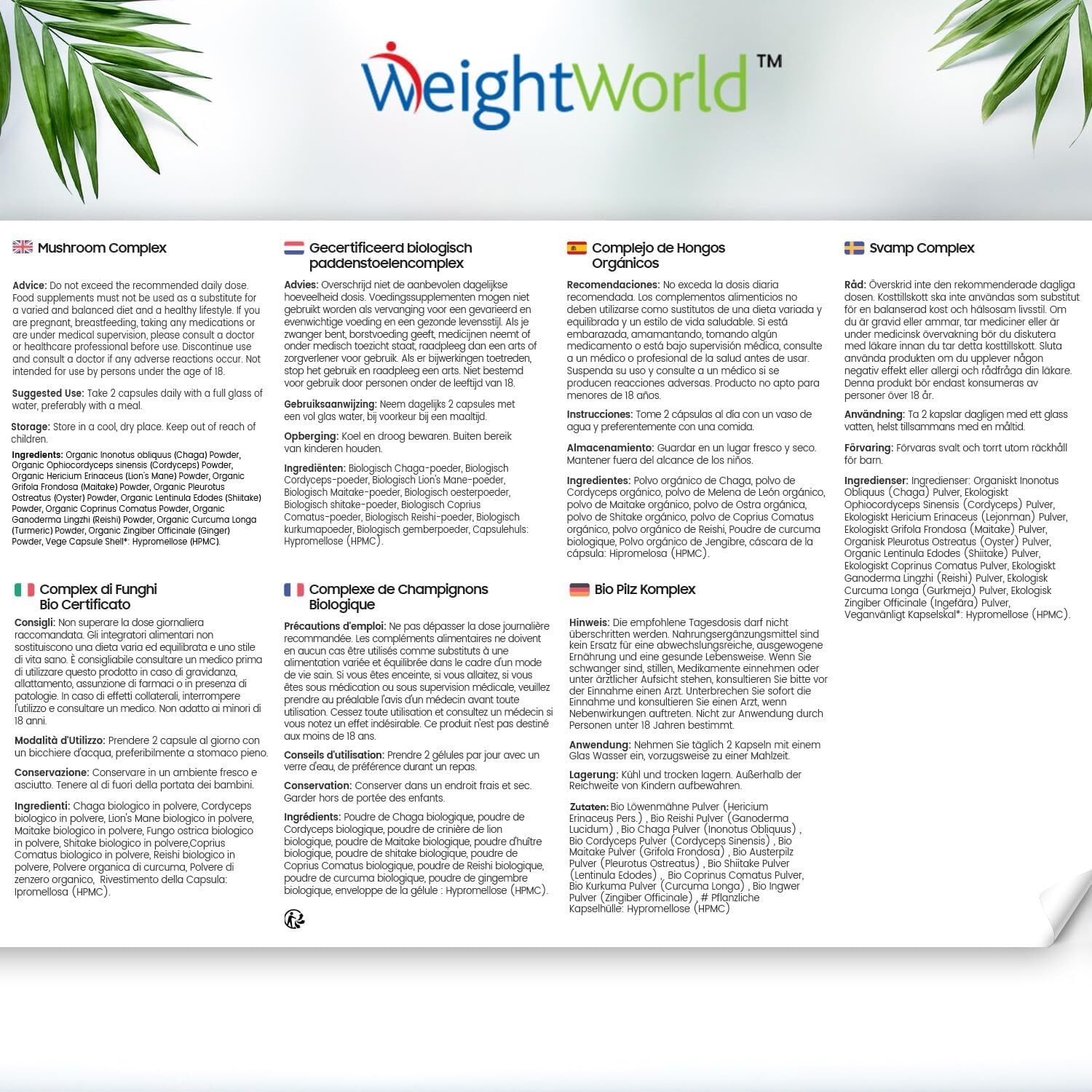 180 Stück WeightWorld BIO Pilz Komplex – 1000 mg, 8 Pilze, hochdosiert, vegan, ohne Zusatzstoffe, laborgeprüft