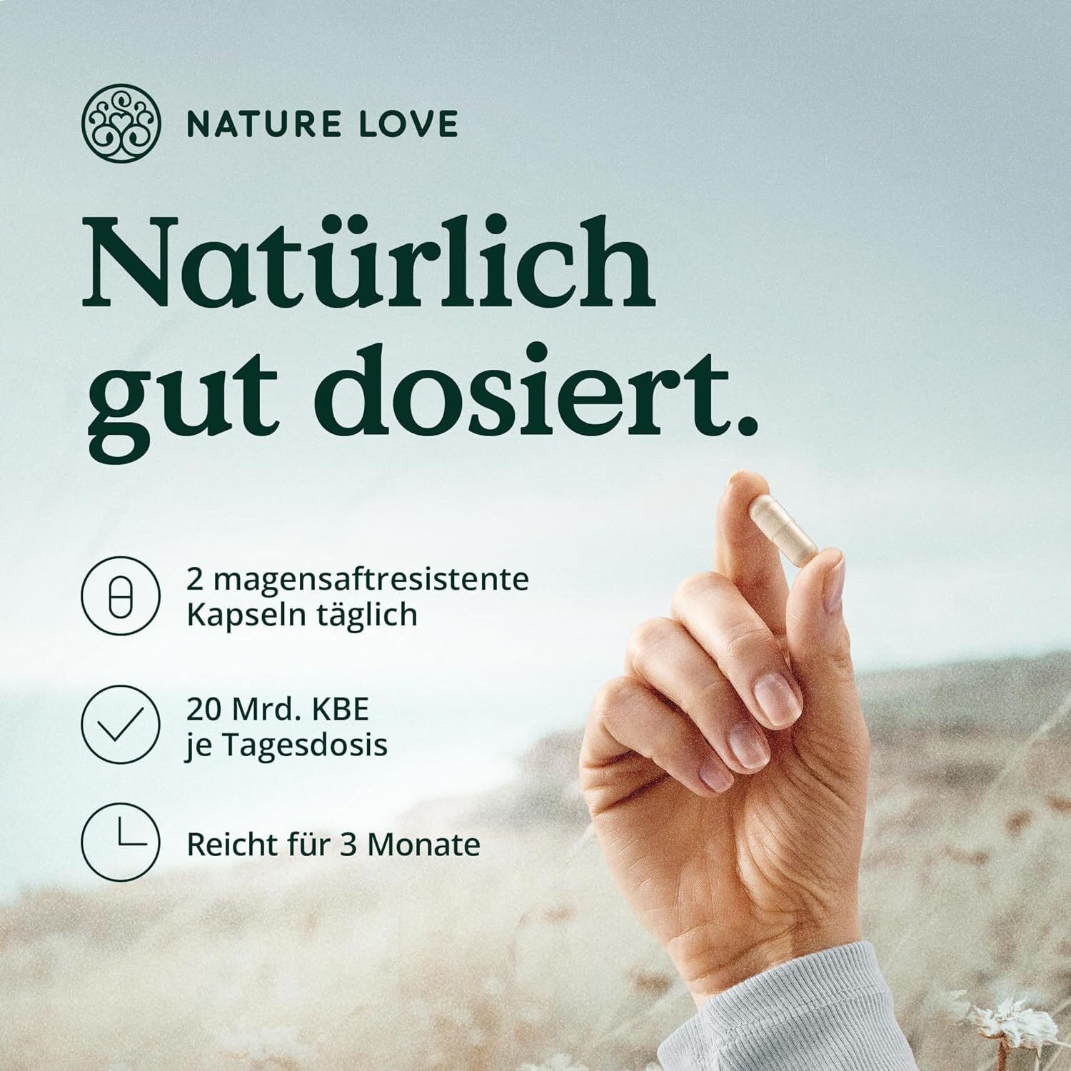 Nature Love Probiona Komplex – Ultimative Darmflora-Formel mit 20 Bakterienstämmen & Bio-Inulin – 180 vegane Kapseln