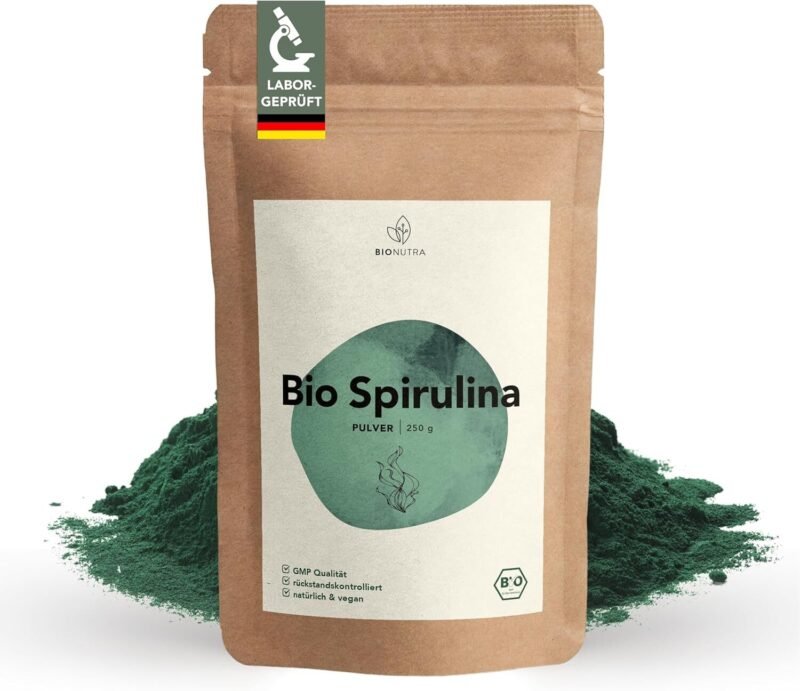 BIONUTRA Bio Spirulina Pulver – 250 g, Pulverform, wiederverschließbare Verpackung