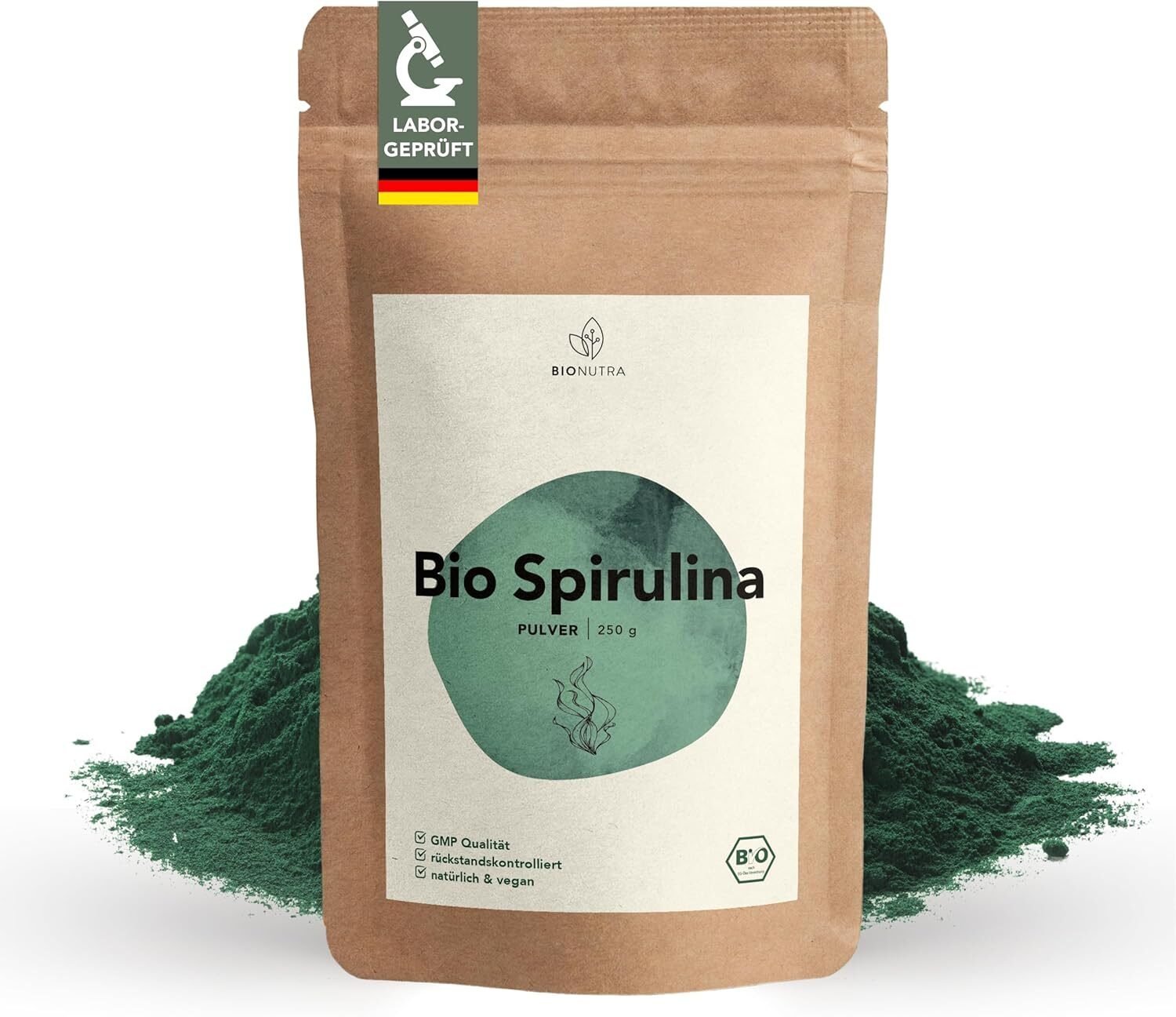 8eee5ad85b3f895a3a749ff2481f13fd-1.jpg BIONUTRA Bio Spirulina Pulver – 250 g, Pulverform, wiederverschließbare Verpackung