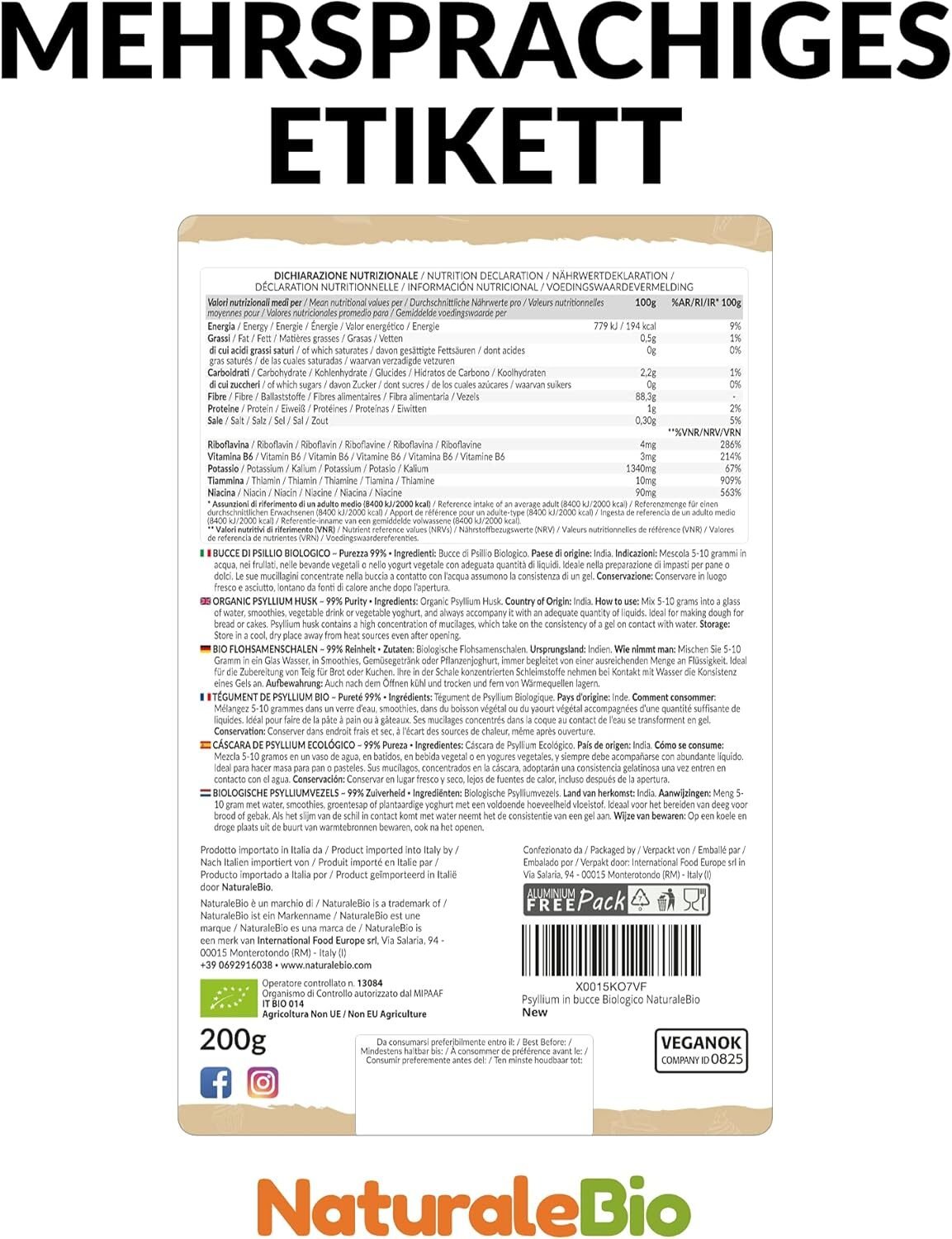 9a51719f4bb11f1e9c1e890771c35434.jpg 200 g Naturalebio Bio Flohsamenschalen – 99 % Reinheit, vegan, naturbelassen, ballaststoffreich