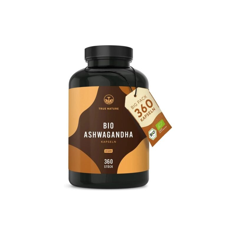 True Nature Bio Ashwagandha Kapseln – 360 Stück, hochdosiert & naturrein in Vorratsdose