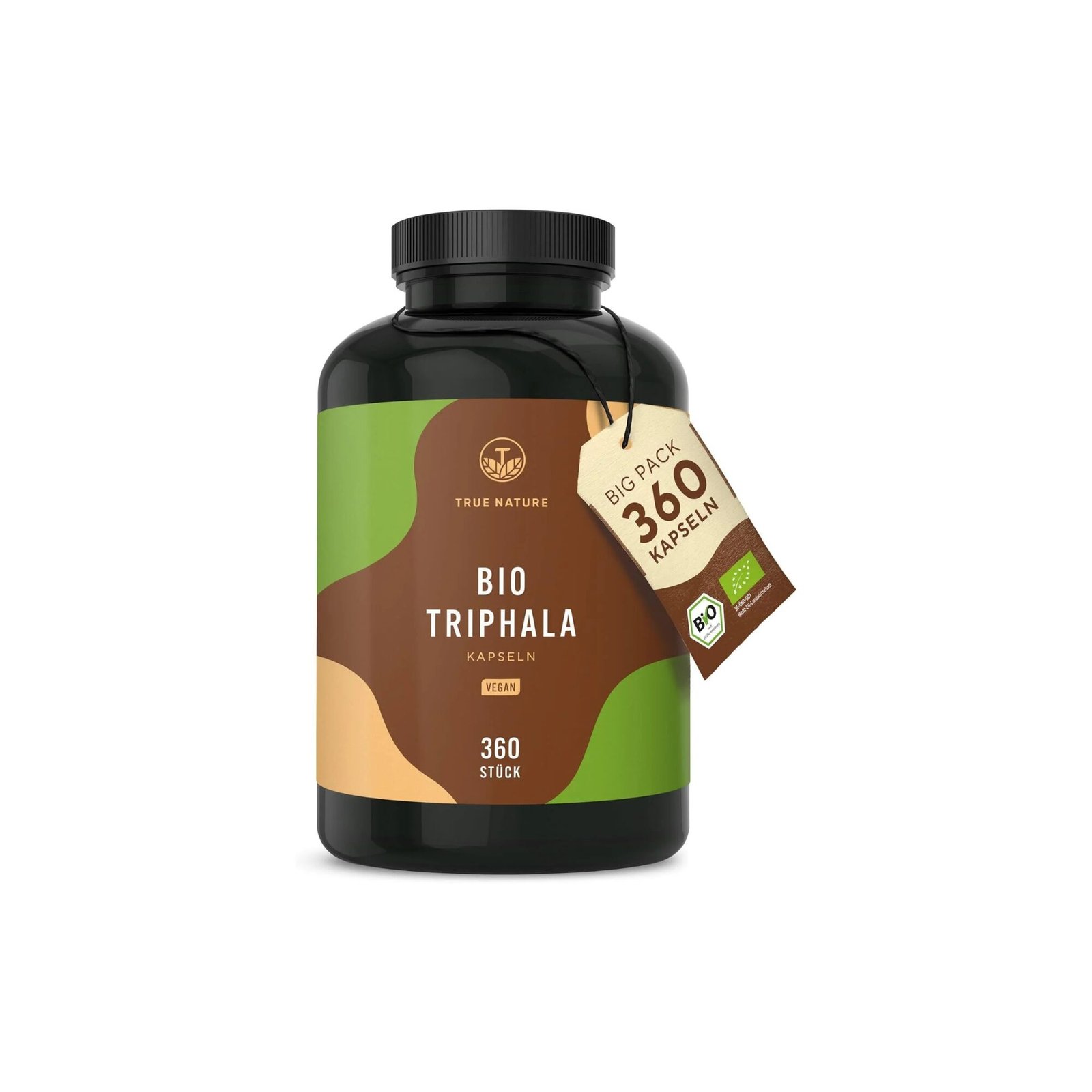 TRUE NATURE Bio Triphala Kapseln – 360 Stück, 500 mg, pflanzliche Hülle, plastikfreie Verpackung