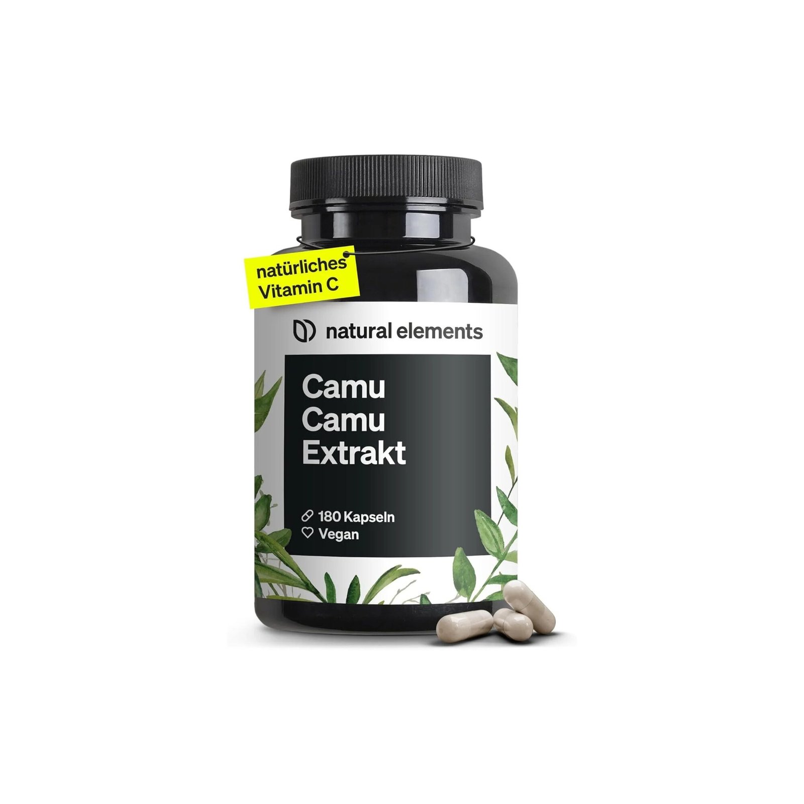 natural elements Camu Camu Extrakt Kapseln – 180 Stück, 500 mg, vegan, ohne Zusatzstoffe, laborgeprüft