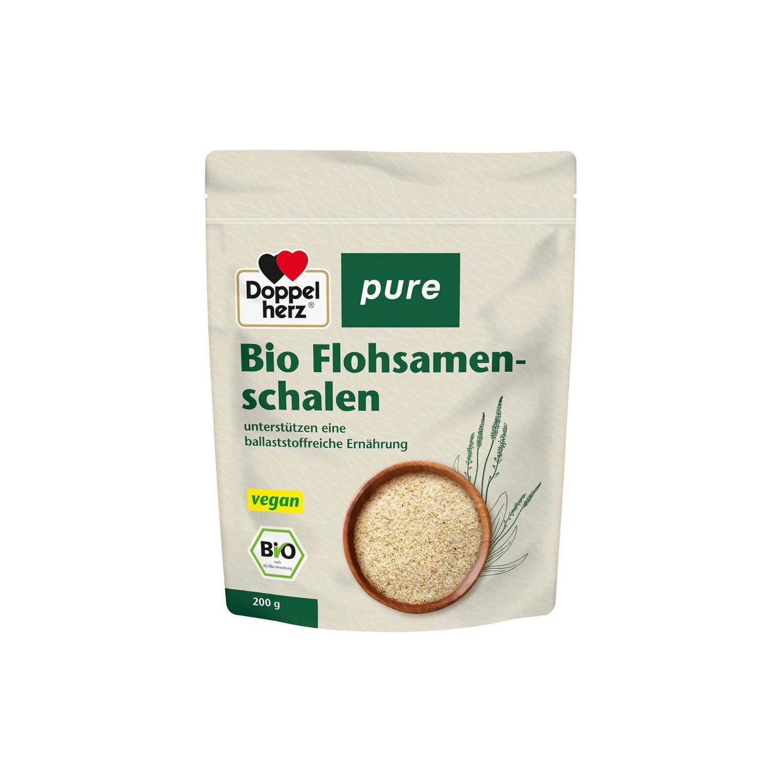 Doppelherz pure Bio Flohsamenschalen – 200 g, vegan, Bio-zertifiziert, 100 % rein, ohne Zusatzstoffe