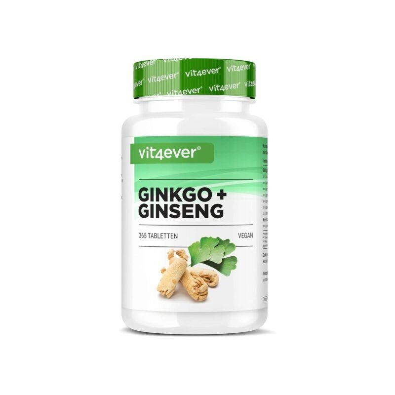 Vit4ever Ginkgo + Ginseng – 365 Tabletten, Spezialextrakt, vegan, hochdosiert, ohne Zusatzstoffe