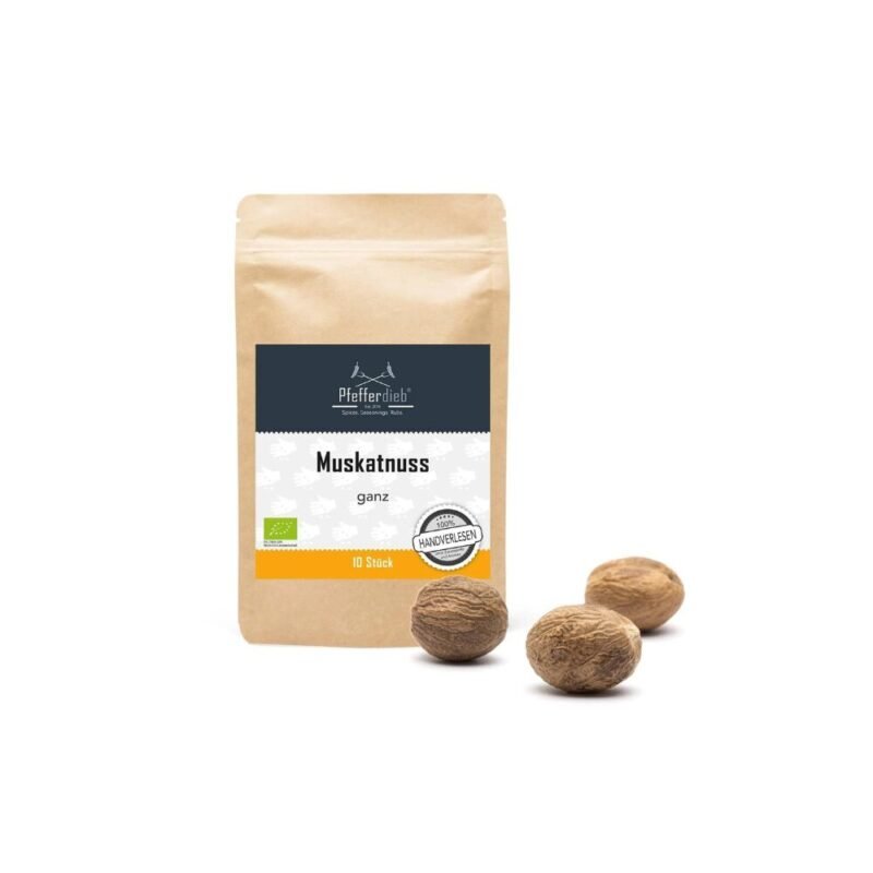 10 Stück Bio Pfefferdieb Muskatnuss ganz | Handverlesen & aromatisch aus Sri Lanka