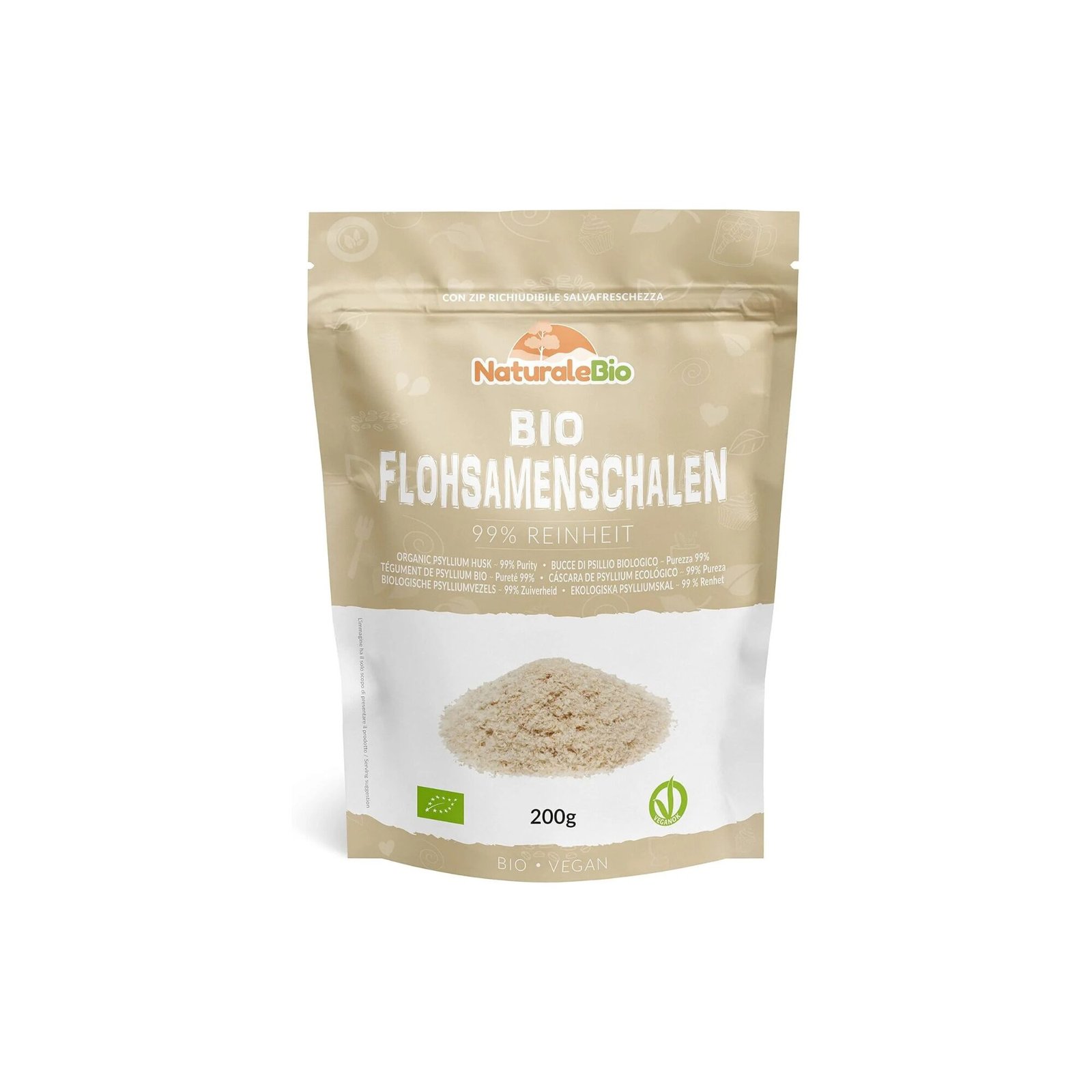 Naturalebio organic psyllium husks Naturalebio Bio Flohsamenschalen – 200 g, 99 % Reinheit, Bio-Qualität, plastikreduzierte Verpackung