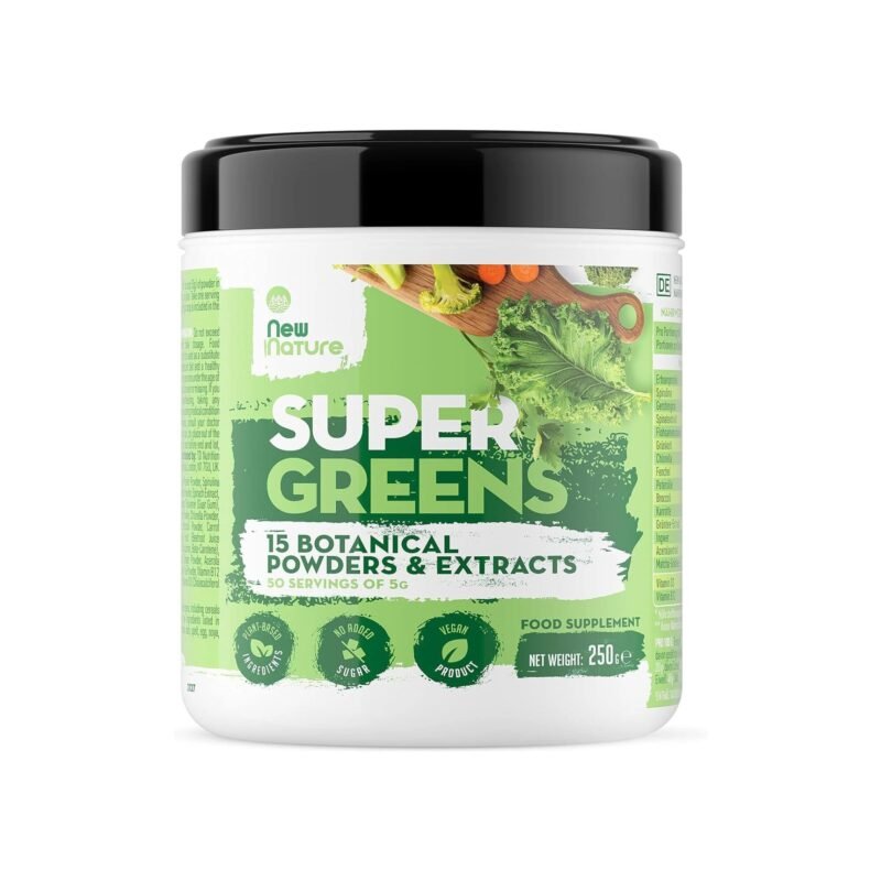 Super Greens Pulver – 250 g Mischung aus 15 natürlichen Superfoods, fein gemahlen & vegan