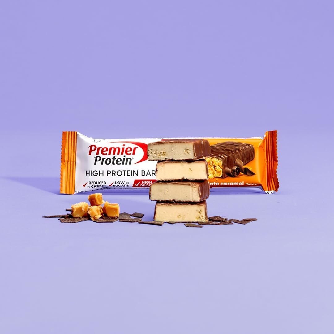 16×40 g Premier Protein High Protein Bar – Chocolate Caramel, 50 % Protein, Low Carb, ohne Palmöl