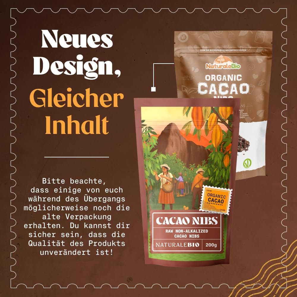 1 kg NaturaleBio Kakao Nibs – Bio-Rohkost | Naturbelassen & reich an Magnesium, Eisen & Kalium