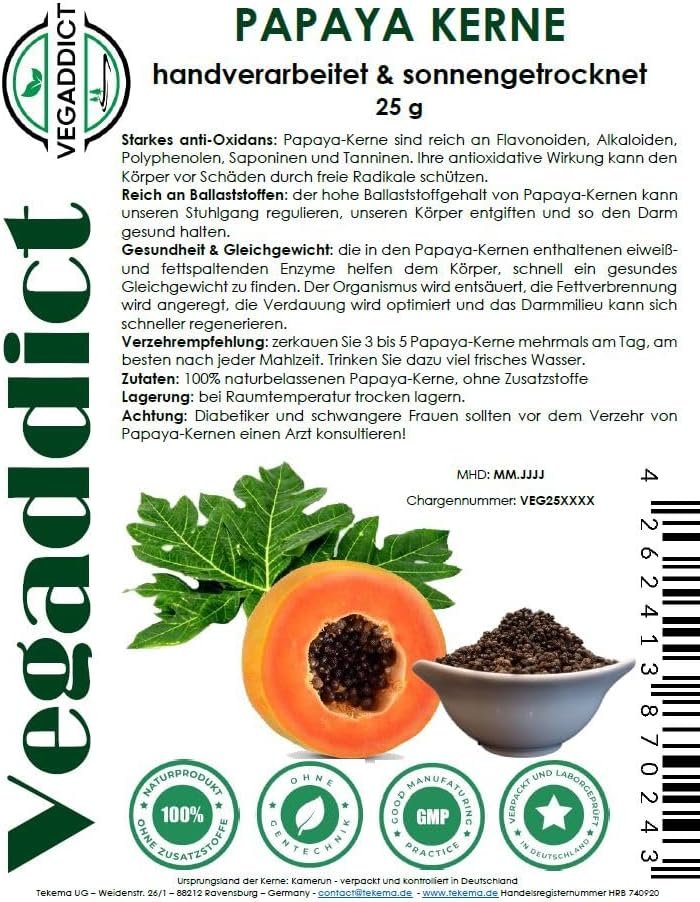 Getrocknete Papayakerne 25 g – Naturbelassen & reich an Papain