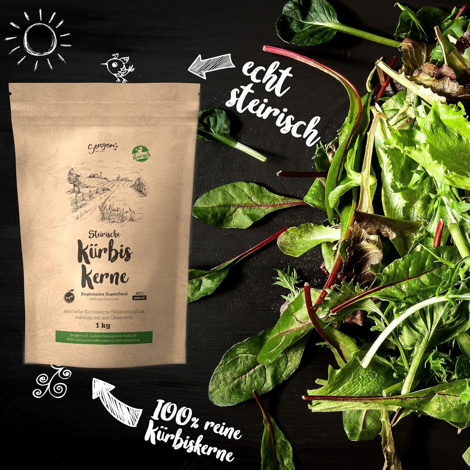 1 kg Senger's Steirische Kürbiskerne – Geschält, roh & naturbelassen | Premiumqualität aus Österreich