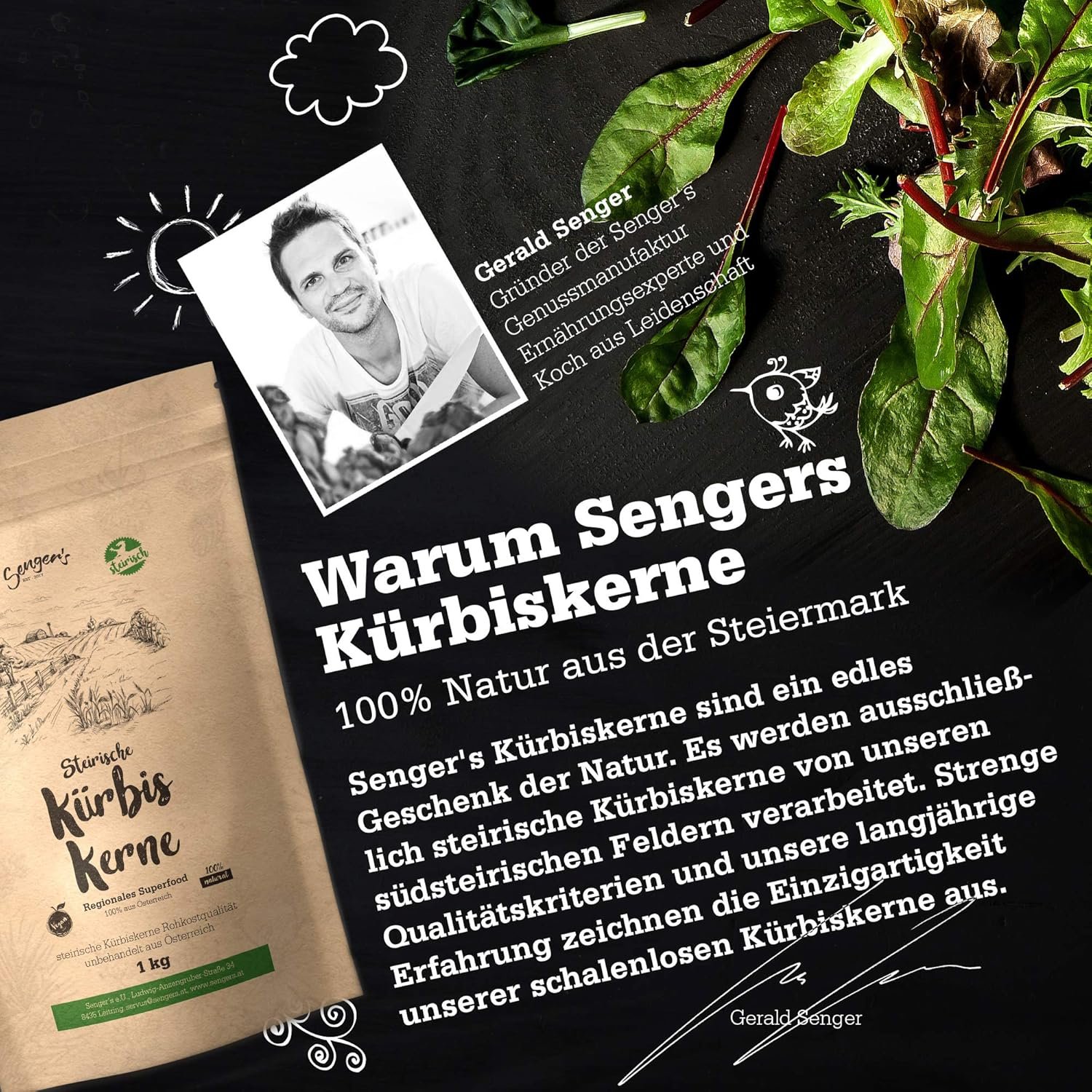 1 kg Senger's Steirische Kürbiskerne – Geschält, roh & naturbelassen | Premiumqualität aus Österreich