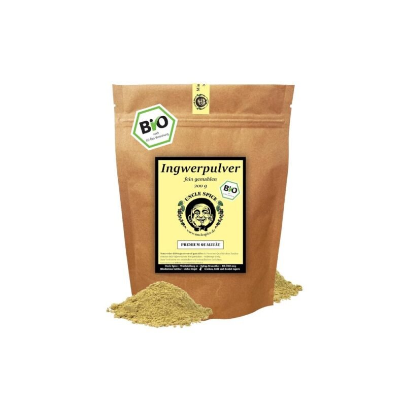 UNCLE SPICE BIO Ingwerpulver 200g – fein gemahlene Ingwerwurzel, würzig & naturrein. Für Tee, Curry & Ayurveda.