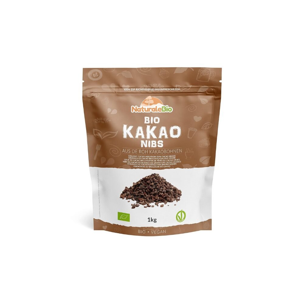 NaturaleBio Kakao Nibs 1kg – Bio-Rohkost | Naturbelassen & reich an Magnesium, Eisen & Kalium