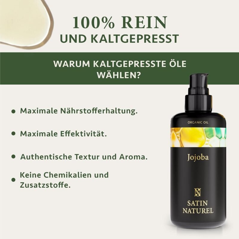 200ml Jojobaöl BIO Kaltgepresst – Intensivpflege für Haut, Haare & Nägel – Satin Naturel