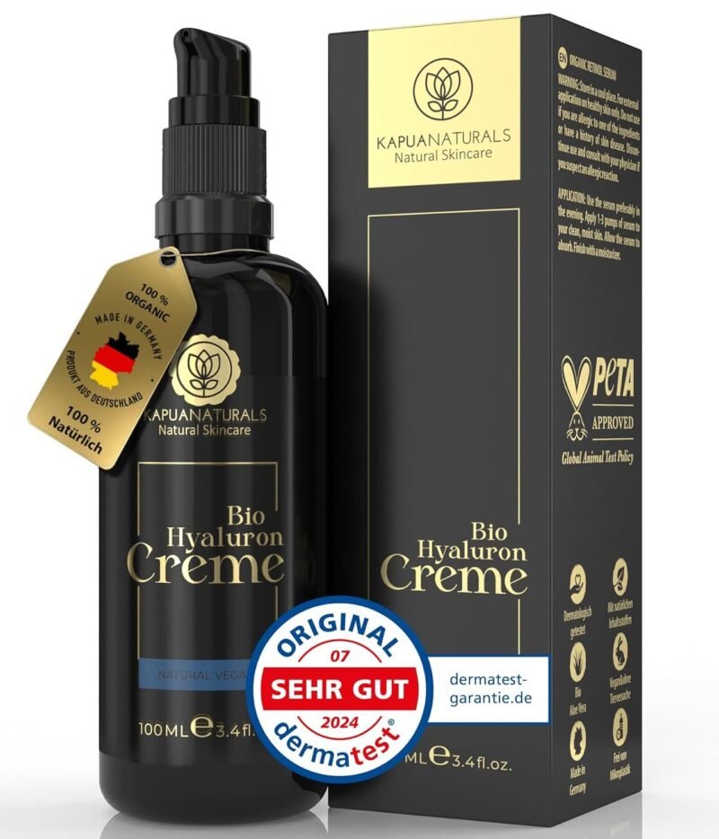 100ml BIO Hyaluron Creme fürs Gesicht – Hochdosiert mit Arganöl, Aloe Vera & Kokosöl