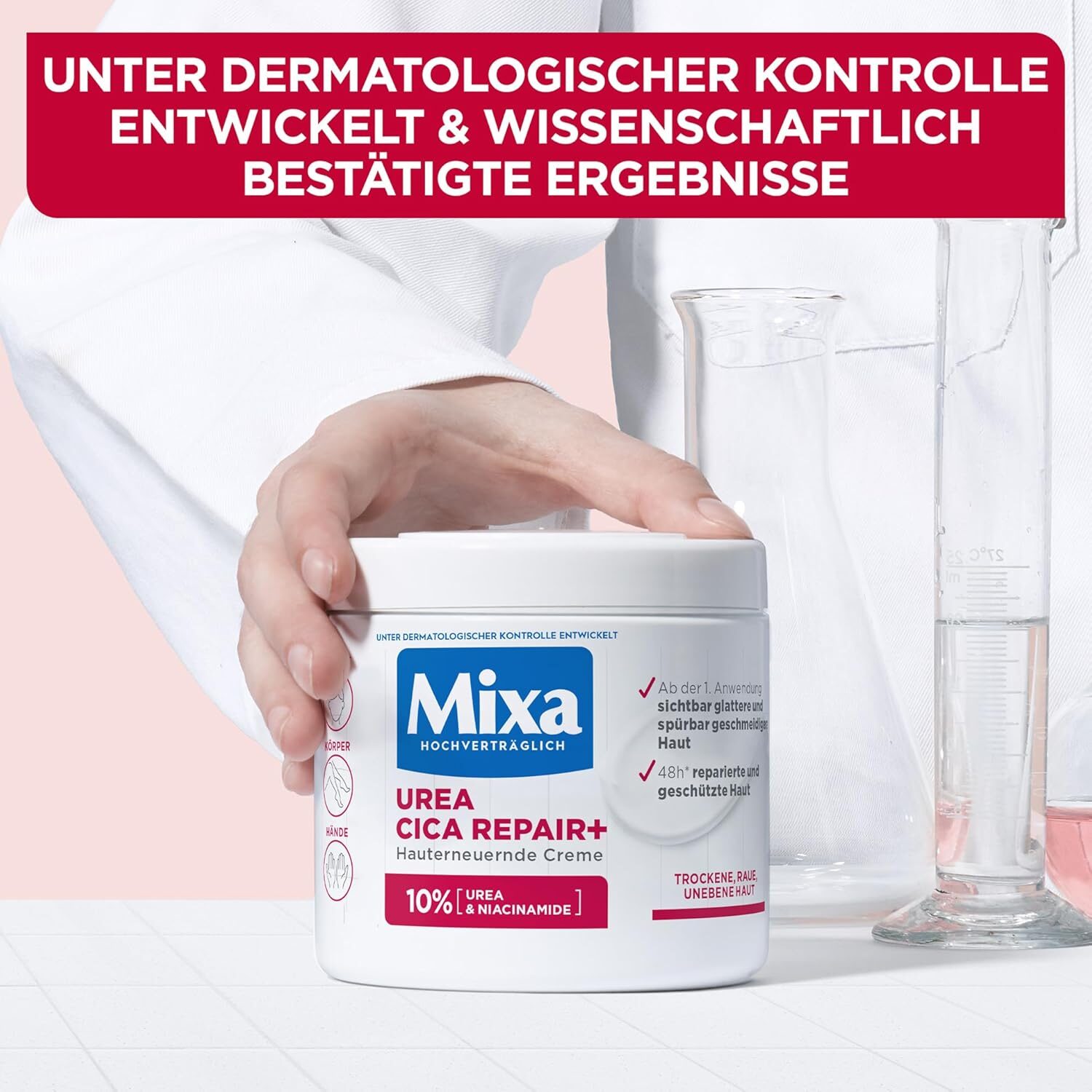 400ml Urea Körpercreme für trockene und raue Haut mit Niacinamid – Mixa