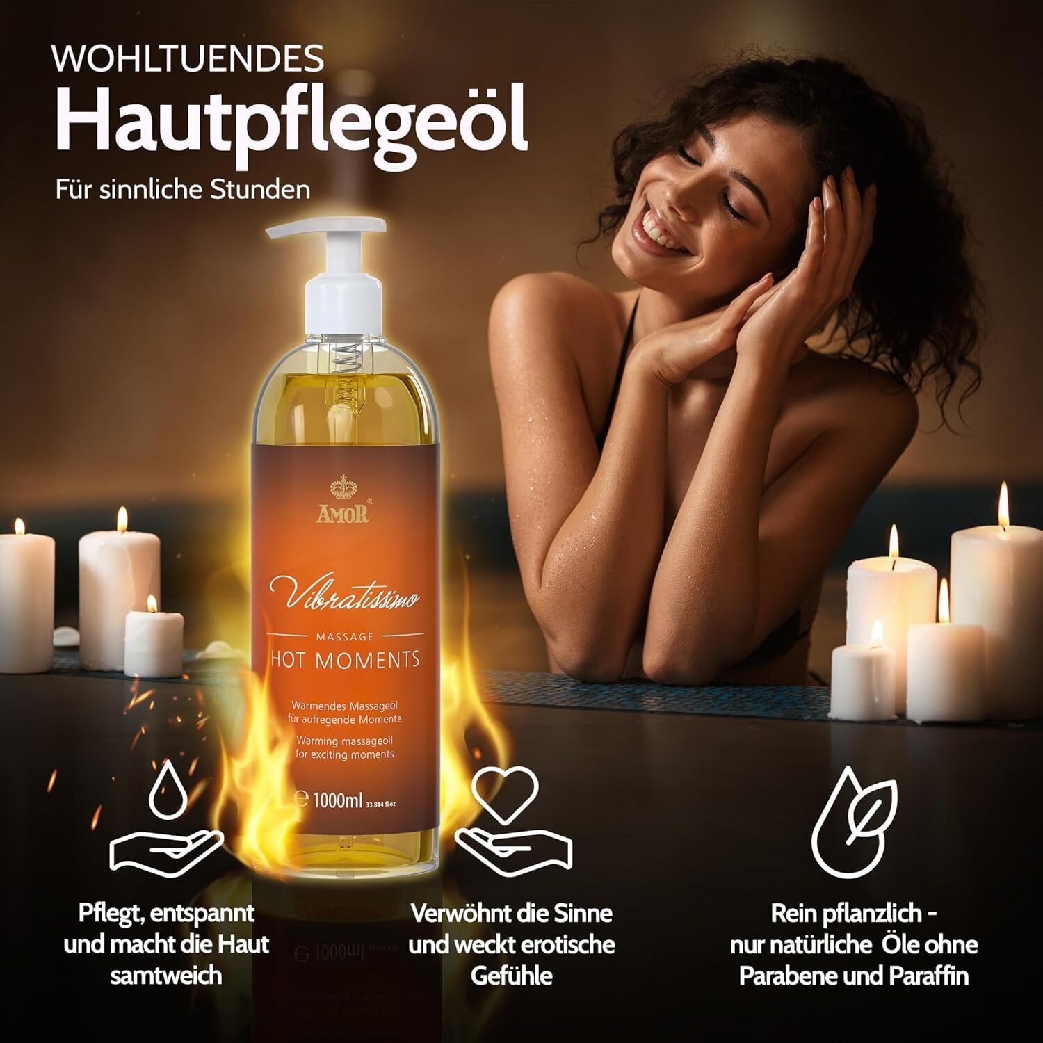 1000ml Massageöl mit Wärmeeffekt für Paare – Entspannendes & stimulierendes Körperöl – Hot Moments