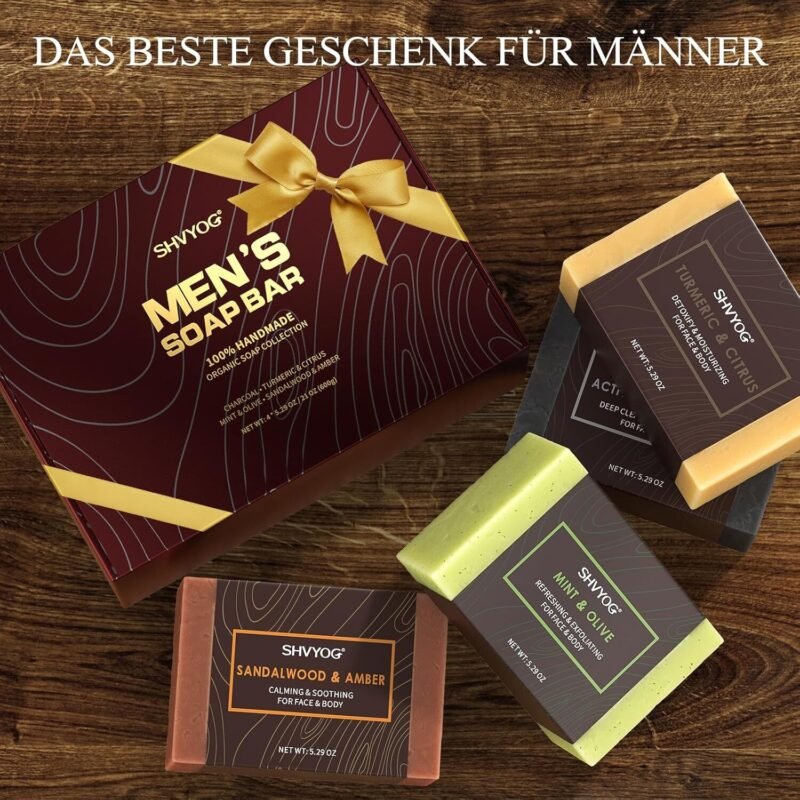 4× Herrenseife mit Peeling für Körper und Gesicht – Handgemachte Naturseife, tiefenreinigend & erfrischend