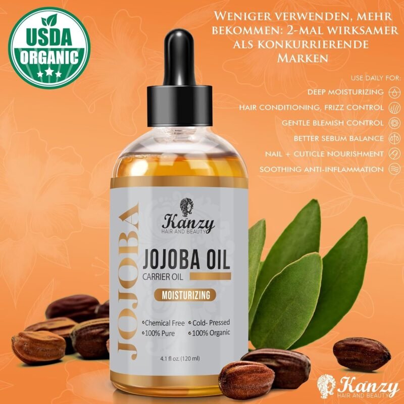 120ml Jojobaöl Bio Kaltgepresst – Reines Gold für Haut, Haare & Nägel – Kanzy