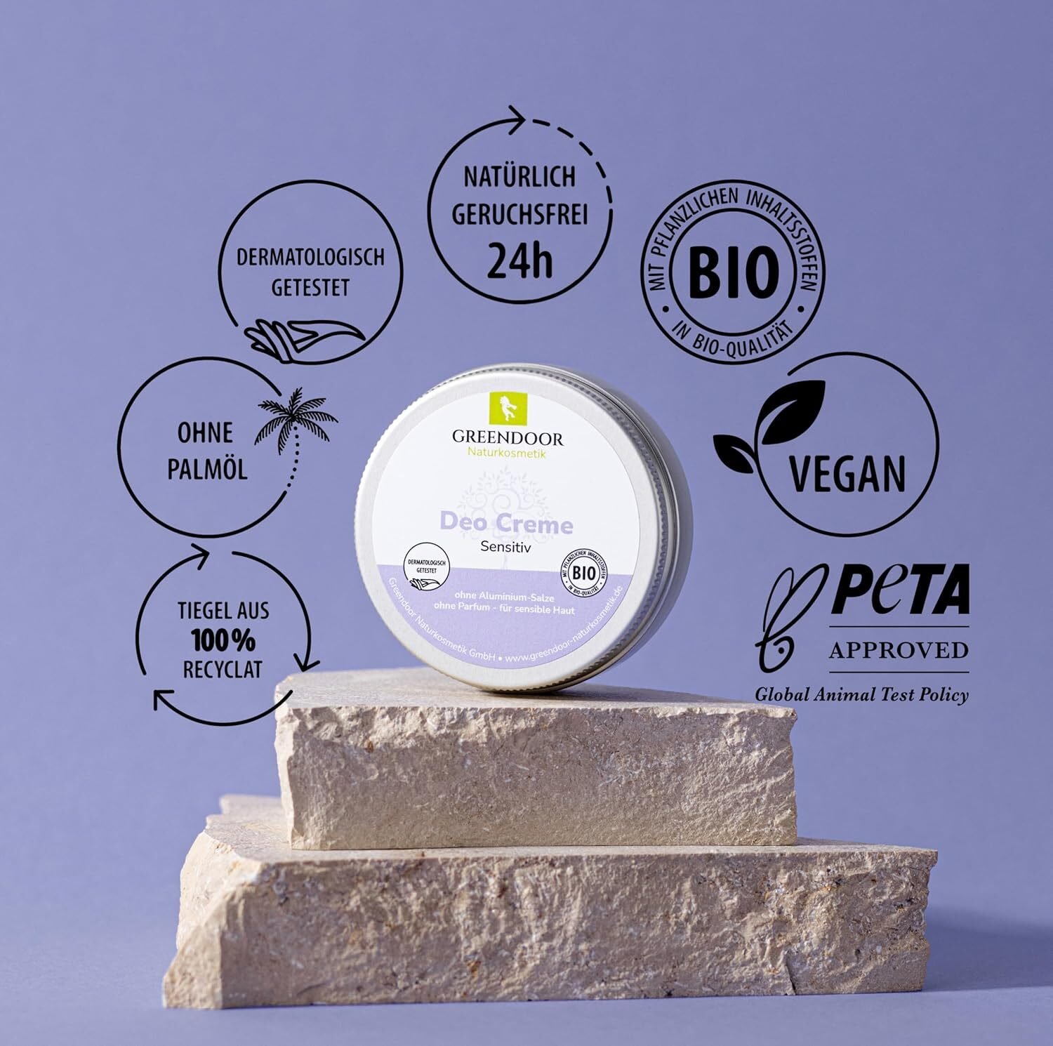 50ml Deo Creme ohne Parfum – Sensitiv, aluminiumfrei, vegan & ohne Allergene | GREENDOOR