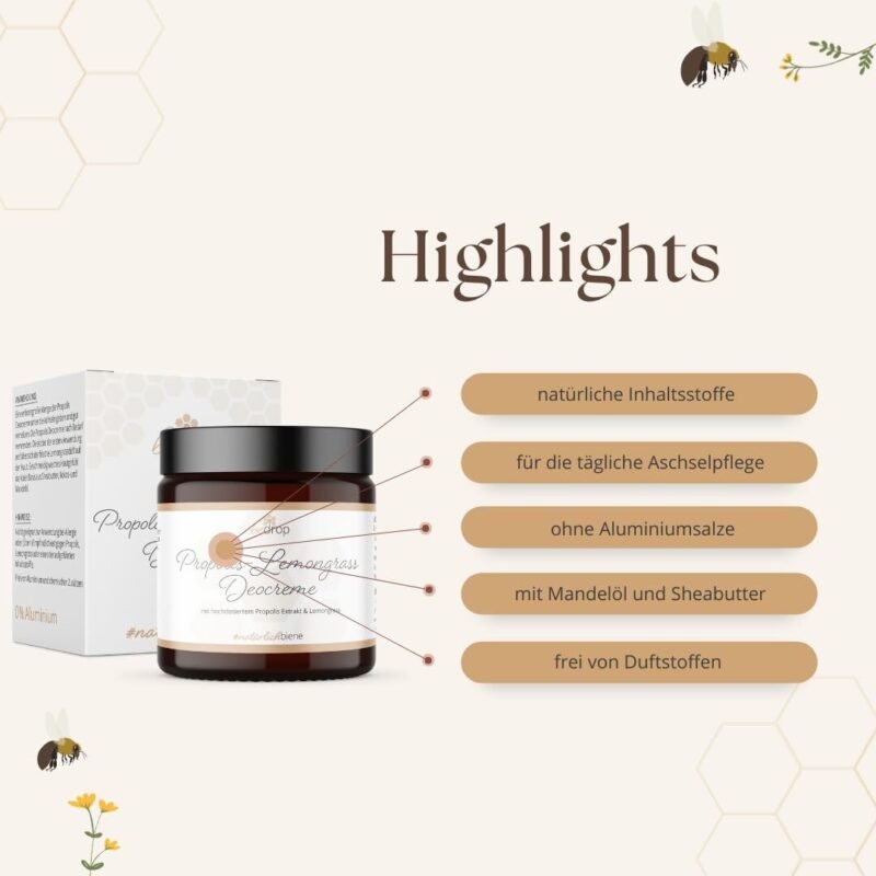 30ml Deocreme ohne Aluminium – Mit Propolis & Lemongrass, Peelingeffekt, vegan | Bedrop