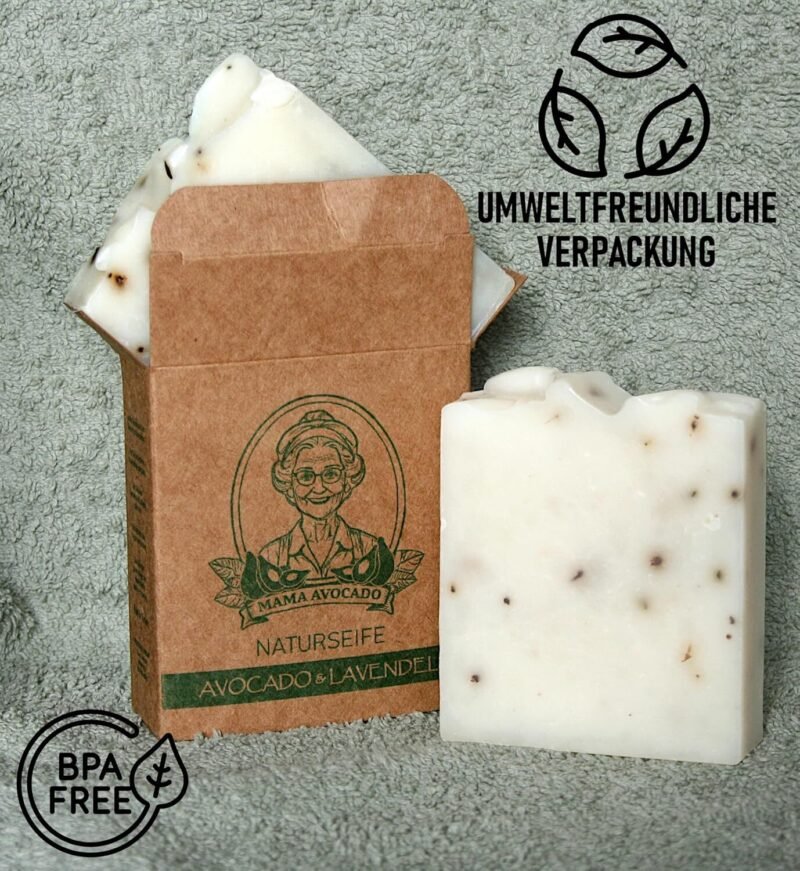 100g Avocado und Lavendel Seife für alle Hauttypen – Handgemachte Naturseife für Haut & Haare, ohne Palmöl