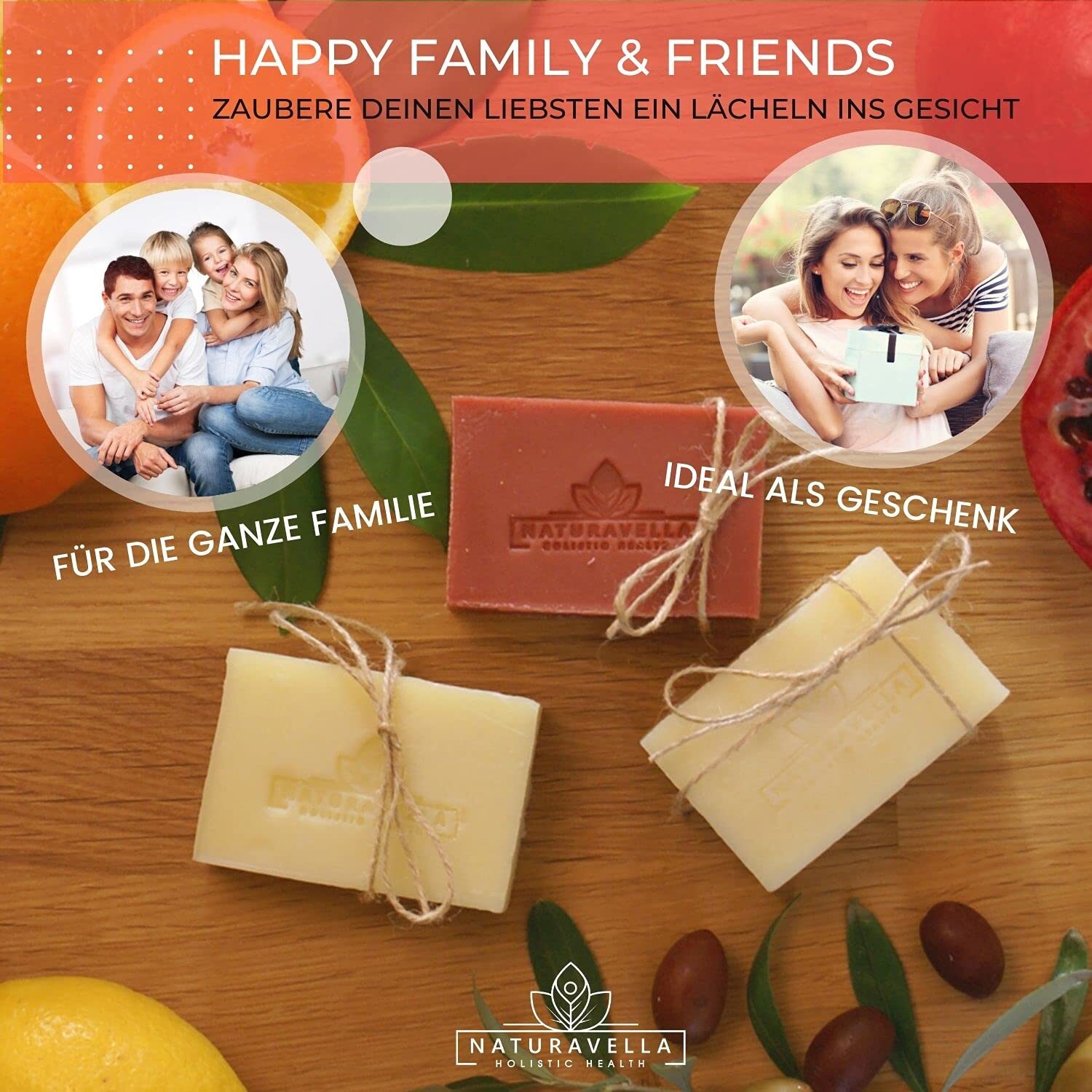 3×100g Bio Seife Set für Haut und Haar – Naturseife als Duschseife, Haarseife & Geschenkset | NATURAVELLA