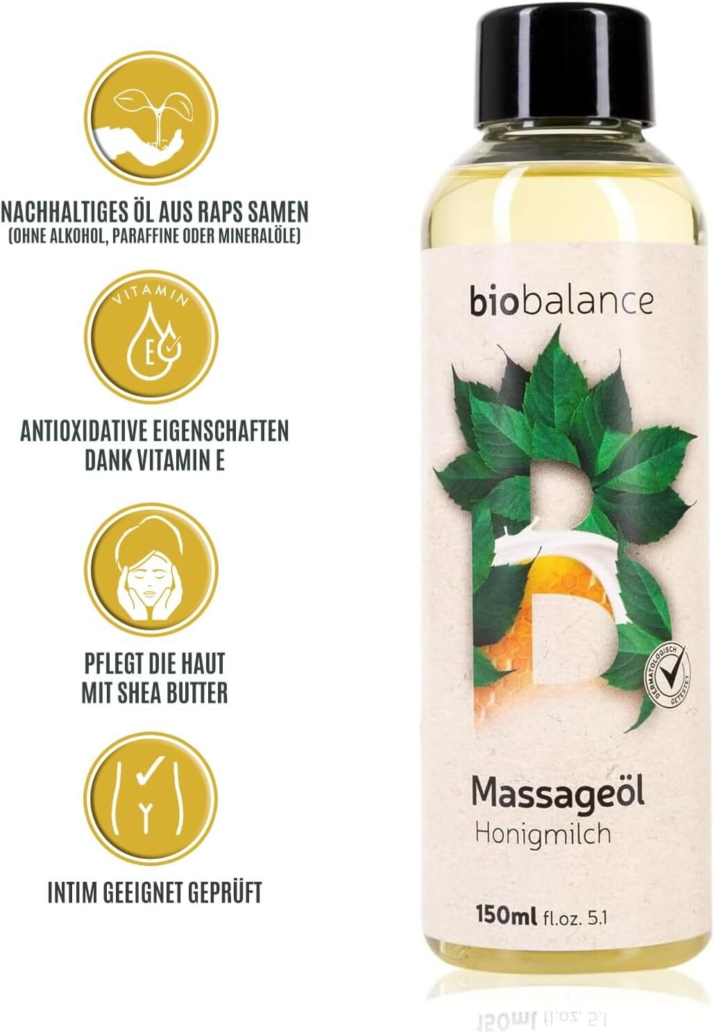 60ec9a7d5ef114ff83a6ee8e17dcd9fd.jpg 150ml Honigmilch Massageöl für trockene Haut – Natürliches Körperöl für Massage & Hautpflege – BIO BALANCE