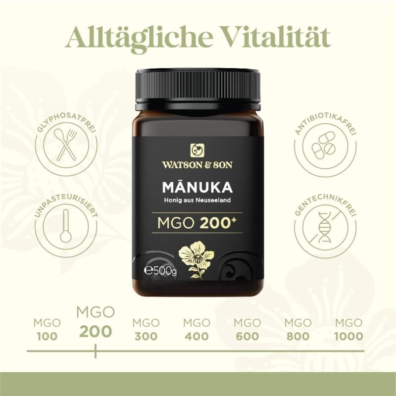 500 g manuka honig mgo 200+ roh und aktiv – Premium Qualität – Watson & Son