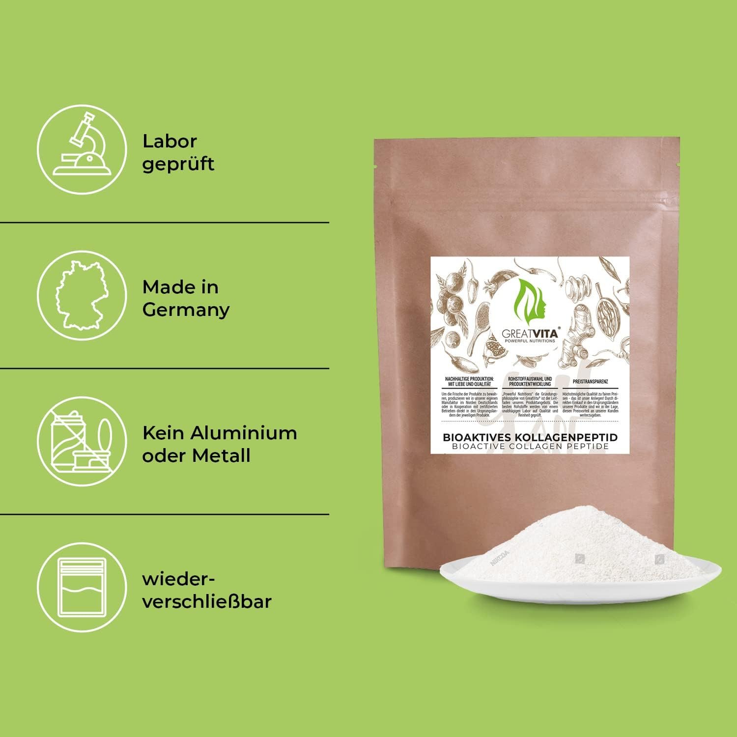 61pObNgOanL._AC_SL1500_ 400g bioaktives kollagen pulver – Premium Qualität Hydrolysat Peptide – GreatVita