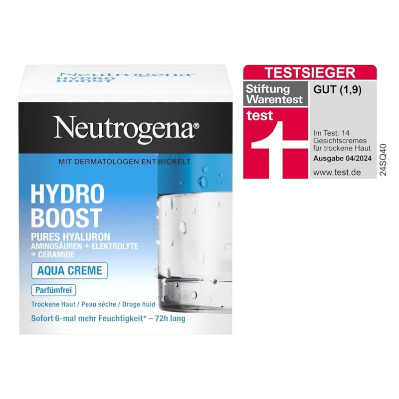Ölfreie Gesichtscreme mit Hyaluron für trockene Haut – 50ml, für trockene Haut, parfümfrei, Neutrogena Hydro Boost