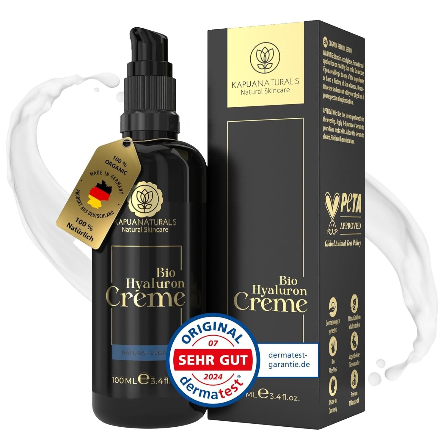BIO Hyaluron Creme fürs Gesicht – 100ml, vegan, anti-aging, mit Aloe Vera & Arganöl