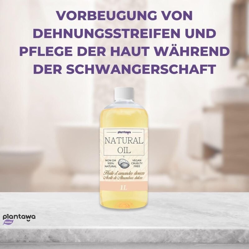 1L Süßes Mandelöl pflanzlichen Ursprungs – Natürliches Körperöl mit Vitamin E für Massage und Schwangerschaftspflege