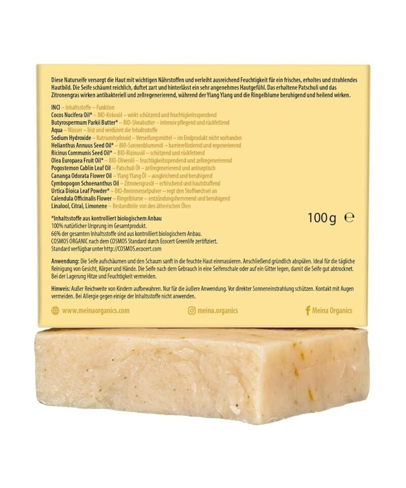 Seife mit Patschuli und Ylang-Ylang 100g – Bio Naturseife für Körper & Gesicht – Meina Naturkosmetik