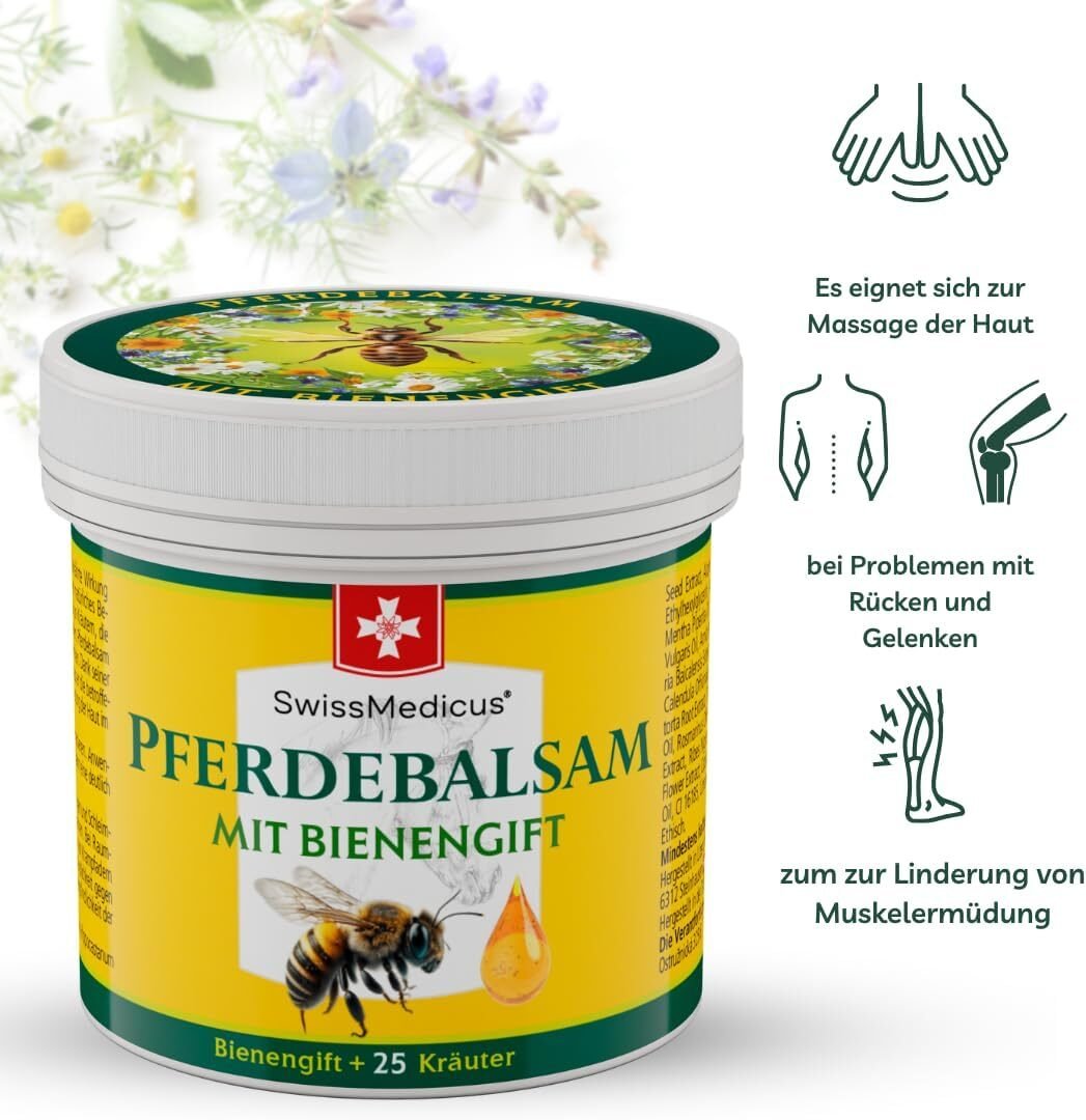 6eefcf5560502d5c765ce1f9906f8779.jpg 150ml Pferdebalsam mit Bienengift für Rücken und Gelenke – Swissmedicus