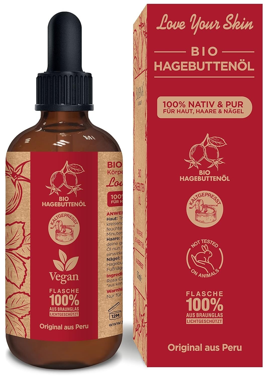 100ml Bio Hagebuttenöl – Kaltgepresst & Rein – Natürliches Wildrosenöl – Made in Germany
