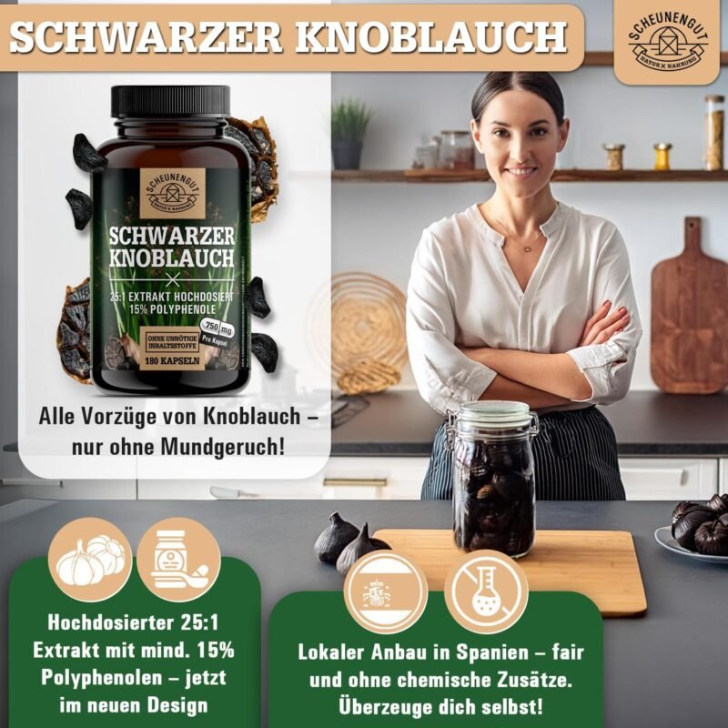 180 schwarzer knoblauch kapseln – 1500 mg Tagesdosis – 25:1 Extrakt & 15% Polyphenole – Laborgeprüft